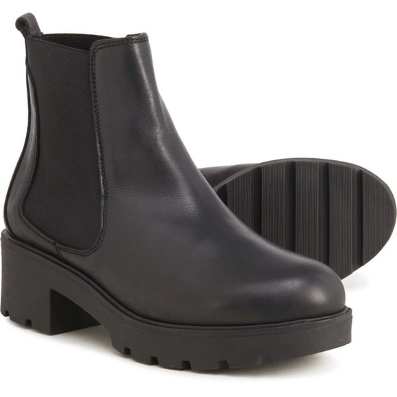 NWOT Women’s Enzo Tesoti Lug Chelsea Ankle Boots Black Leather Size 39/8 - Picture 1 of 9